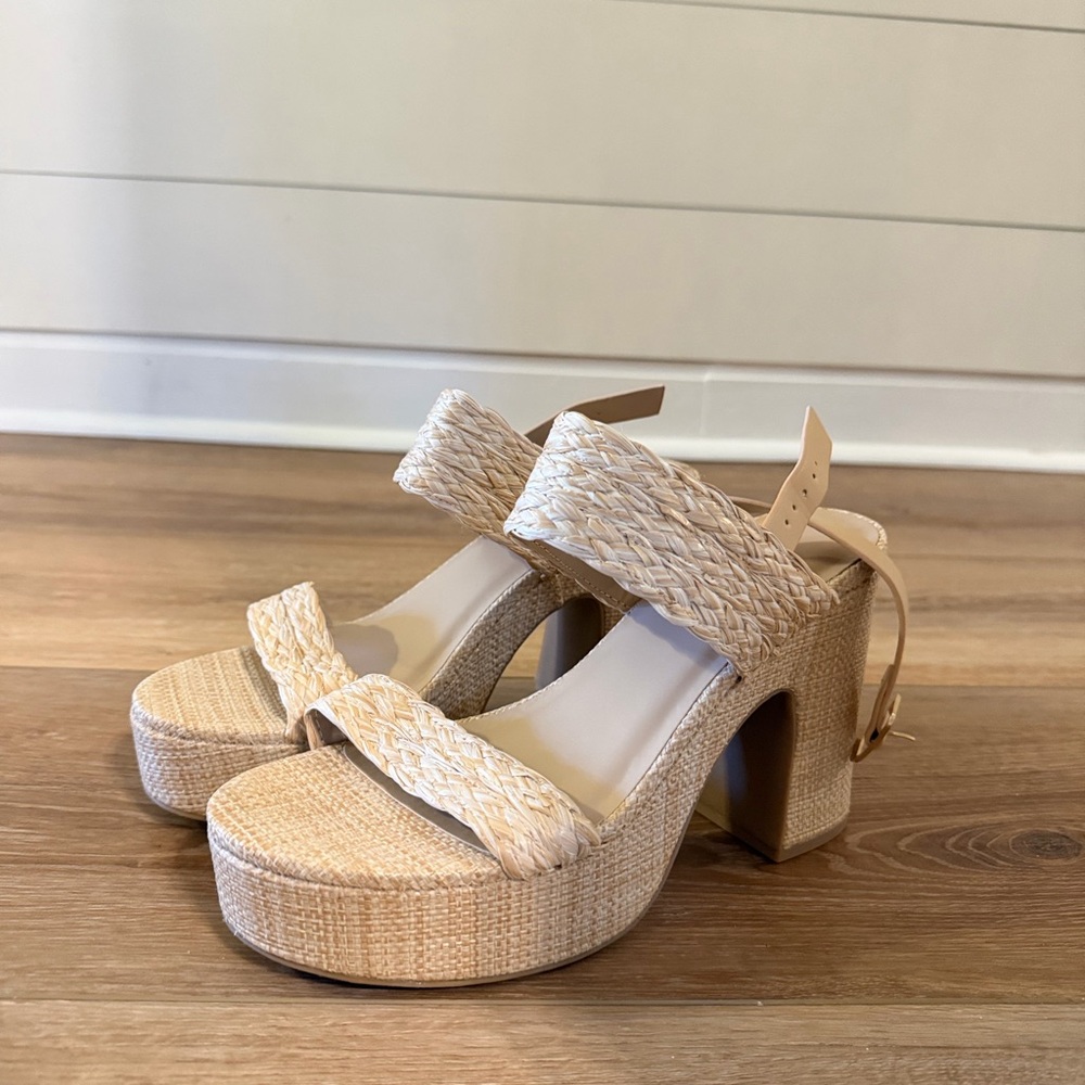 Beige Woven Platform Sandals - Women